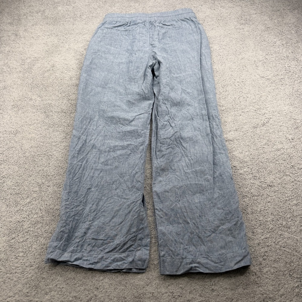 Athleta Retreat Linen Pant Womens 8 Blue Wide Leg High Waisted Ankle Slit Resort - Picture 8 of 13